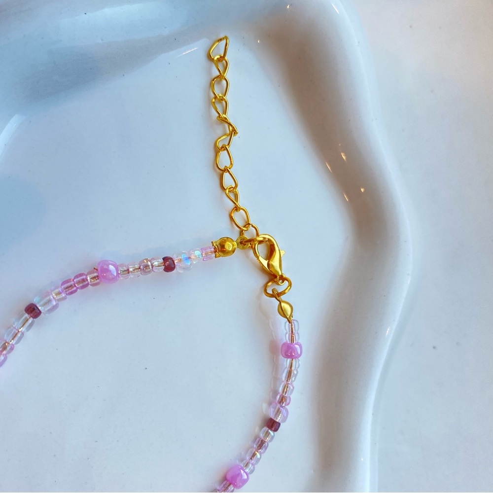 (SOLD) Handmade Pink Butterfly Beaded Bracelet with Gold Accents - Picture 3 of 3
